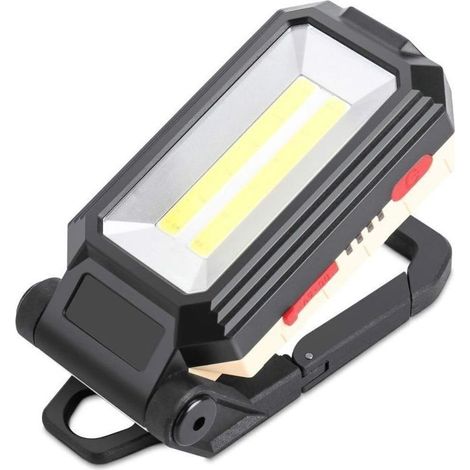 Projecteur de chantier LED rechargeable avec base magnétique et crochet de suspension, 4 modes de luminosité, lampe d'inspection réglable à 180 ° pour réparation de camping et de seco (1/4)