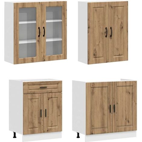 Ensemble de Cuisine 4 Pièces en Bois d'Ingénierie, Finition Chêne Massif Artisanal (1/5)