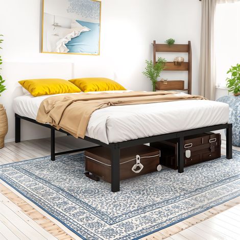 Cadre de lit en métal avec sommier plateforme robuste et tête de lit – Silencieux, montage facile, sans sommier tapissier – Idéal pour chambres d'amis – 140x200 cm (1/5)