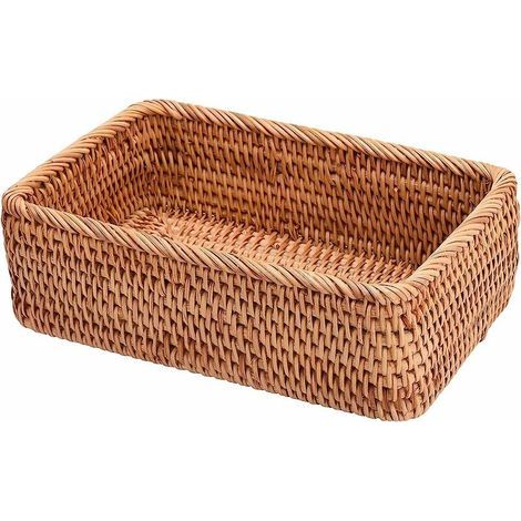 Handgefertigter rechteckiger Korb aus geflochtenem Rattan - Obst- und Brottablett - Einfache und tragbare Picknickbox - Küchen- und Dekorationsartikel (1/5)