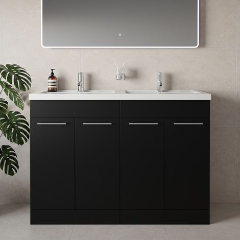 Napoli 390 Matt Black 1200mm 4 Door Vanity Unit with Double Lucia Basins - 1200mm - Chrome 160mm Handle
