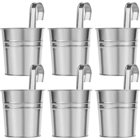 6er-Set hängende Metallblumentöpfe für den Innenbereich mit abnehmbarem Haken, Gartendekoration – Silber (1/5)