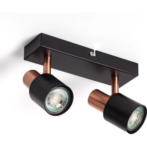 Ledkia – Applique murale orientable 2 spots GU10 – Métal noir et rose – Design élégant pour salon et bureau – 2x20W max