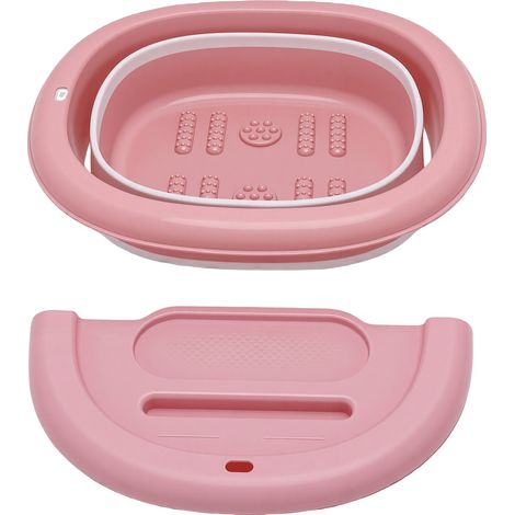 Baignoire pliable pour les pieds, seau de bain portable avec 122 picots de massage, emplacement pour téléphone, en TPE, design pliable, gain de place, rose (1/5)
