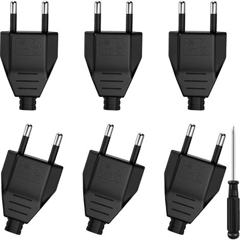 6 Pièces Fiches Plates Européennes 220 V 2.5 A Noir Plates Fiche d'alimentation avec Tournevis Fiches Plates Prise de Courant Euro pour Une Utilisation en Intérieur (1/5)