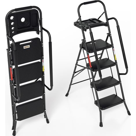 SWANEW Escalera plegable de 4 peldaños con pedal antideslizante y reposabrazos extraíbles de acero hasta 150 kg. (1/5)