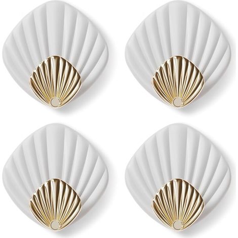 Crochet Adhésif Mural en forme de coquillage, HP004-W Crochet Autocollant Moderne pour Salle de Bain et Cuisine, Patere porte manteau, Crocher adhesif pour mur, Lot de 4, Blanc (1/5)
