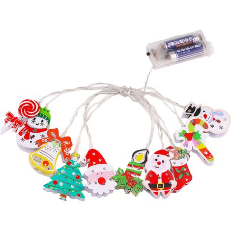 Guirlande lumineuse de Noël 20 LED avec décorations du Père Noël, à piles, pour intérieur et extérieur