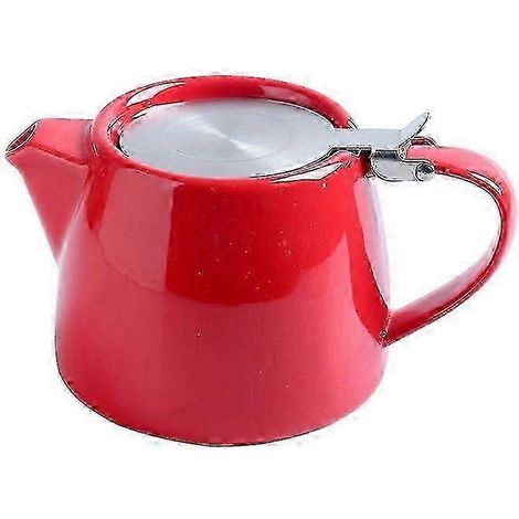 Théière en céramique rouge avec couvercle et passoire pour thé en vrac, pour une ou deux personnes. (1/5)