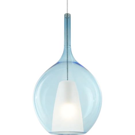 Sospensione Contemporanea Kalique Vetro Azzurro Bianco E Cromo 1 Luce E27 H53Cm (1/3)