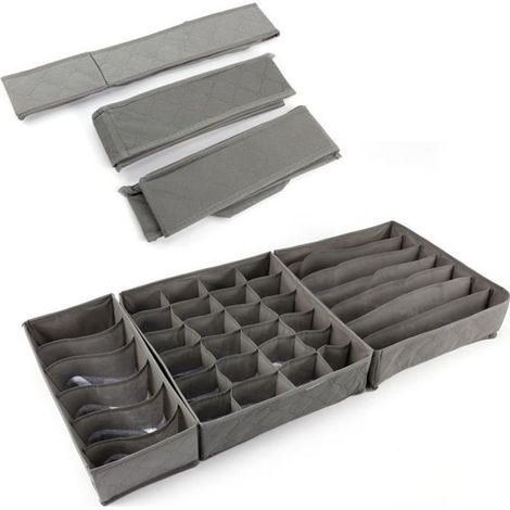 (Gris)Boîte de rangement pliable non-tissé - Gris - Plastique - 33x31x9,5 cm (1/4)