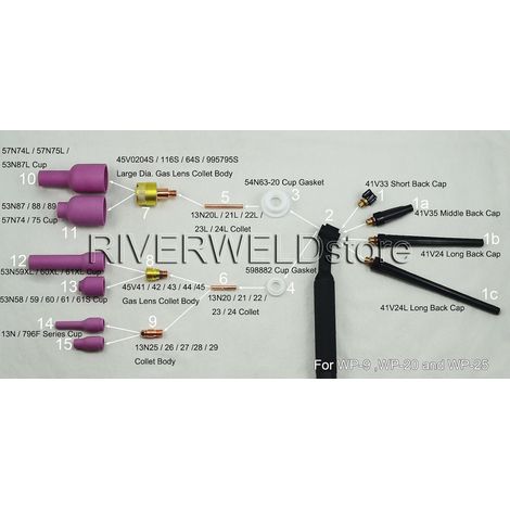 Lentilles de gaz TIG en alumine - Buse - Cups céramiques - Grande taille 53N61SXL 8XL 12.5mm - Pour soudure TIG PTA DB SR WP 9 17 18 20 25 26 - Pack de 10 (1/5)