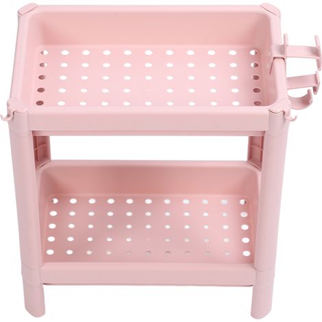 Étagère de rangement pour salle de bain sur pied multiniveau stable durable meuble de rangement debout coin rose 2 niveaux (1/5)