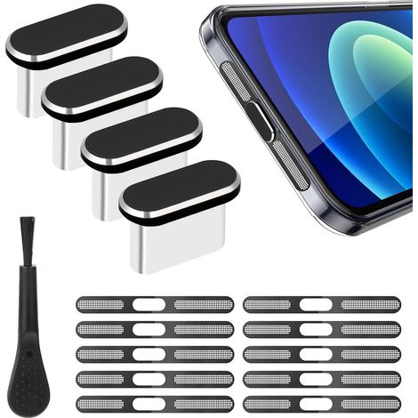 4 Pcs Bouchon Anti Poussiere USB C & 10 Pcs Grilles Protecteur de Port de Charge Type C, Bouchon USB C Anti Poussiere Telephone pour iPhone 16/15/Pro Max Accessoires, avec 1 Brosse (1/5)