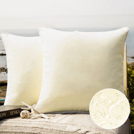 2 Housses de coussin crème imperméables pour extérieur, 40 x 40 cm, pour canapés et tentes, résistantes UV et décoloration, sans rembourrage (1/5)