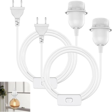 2 Pièces Douille E27 avec Cable et Interrupteur, Douille de Lampe E27 avec 6M câble d'alimentation, Douilles E27 avec interrupteur pour suspension de lampe, Plafonnier et Chevet (1/5)