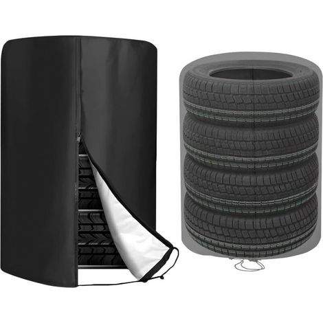 Tire Storage Cover, Waterproof and Dustproof Tire Cover, Water Resistant Car Wheel Tire Cover with Zipper and Cord Stopper (Black) (1/5)