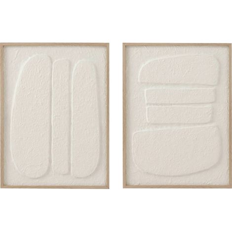 Tableau mural blanc en papier texturé - blanc et bois clair