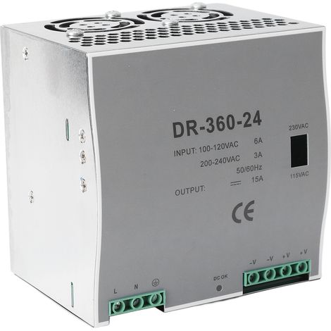 Alimentation à découpage AC/DC 360 W, entrée 100-120 V AC ou 200-240 V AC, montage sur rail DIN, sortie 24 V (1/5)