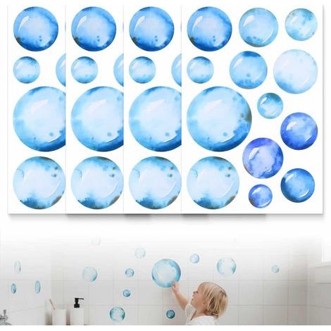 Lot de 4 autocollants muraux pour carrelage - Motif bulles de savon - Imperméables - Pour chambre d'enfant, salle de bain, chambre à coucher, garçons et filles (1/5)