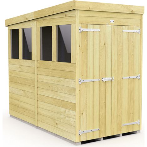 4 x 8 Feet Pent Shed - Double Door With Windows - Wood - L231 x W127 x H201 cm