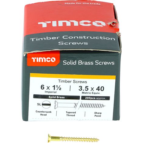 TIMCO Solid Brass Countersunk Woodscrews - 6 x 1 1/2