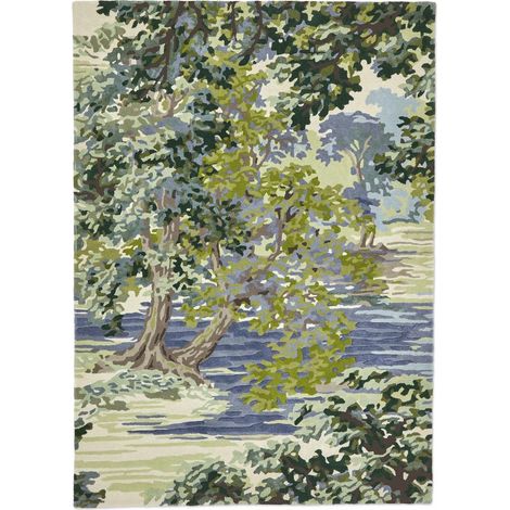 Tapis salon et chambre en laine 200x280 bleu et vert rectangle fait main (1/5)