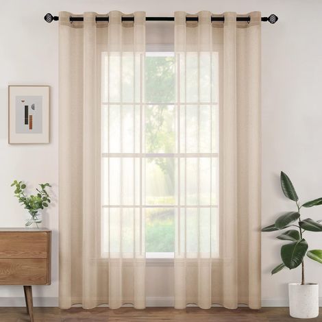Rideau Voilage Transparent Salon Oeillets Lot de 2 140x225cm Beige (1/5)