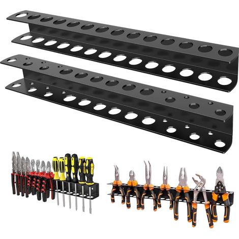 2 Pièces - Support D&39outils Mural - Organisateur D&39atelier - Acier Carbone Haute Résistance - Pour Tournevis Et Pinces - Garage Et Atelier - Noir - 40x14cm