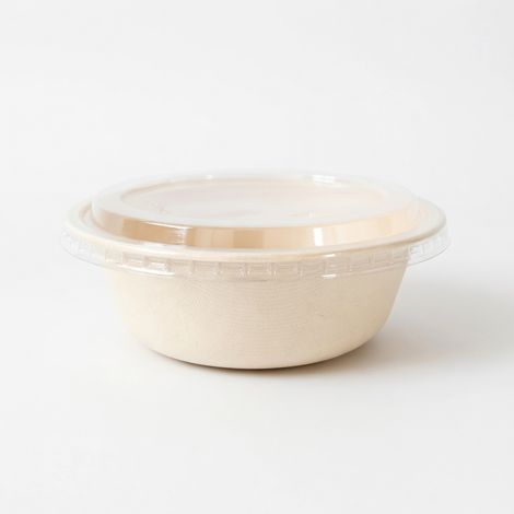 Bol jetable naturel renforcé 350 ml avec couvercle transparent