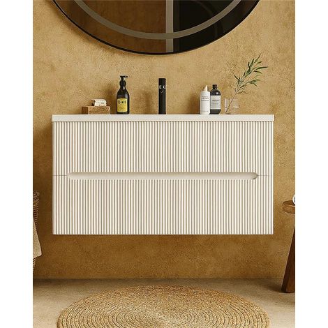 Exagonshop Mobile bagno bianco opaco 120x46 cannettato Urbino con