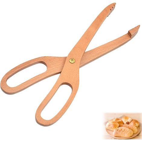Pinces à salade, pinces à pain, pinces à salade en bois, idéales pour la cuisine, le camping, les barbecues, les buffets, les restaurants, la pâtisserie, pinces à salade en bois de hêtre (1/4)