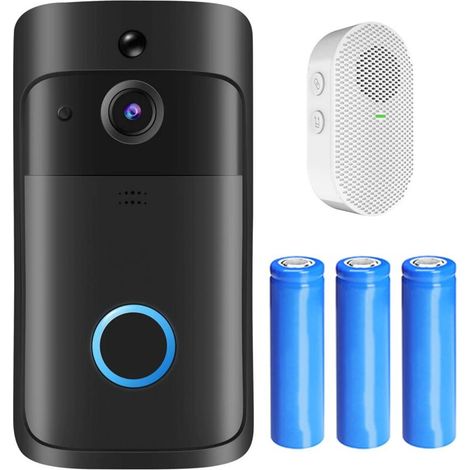 Smart Video Doorbell, WiFi, HD 1080p, iOS/Android Compatible, Black