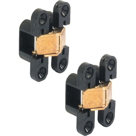 2x Charnière de porte de meuble 180° pour pose invisible 8x32mm pour épaisseur de bois à partir de 12mm Placard Armoire Cuisine Pliante, boîtier noir et articulation laiton (1/3)