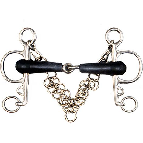 13,5 cm, Argento e Nero: Morso Pelham rivestito in gomma imboccatura 20 mm con barbozzale e ganci
