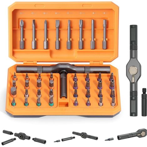 Schraubendreher Set 42in1 magnetisch Ratsche abnehmbar 40 Bits Orange (1/5)