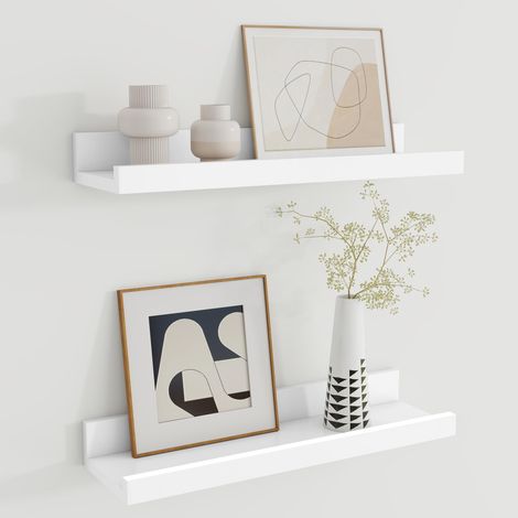 Lot de 2 étagères flottantes de 40 cm, étagère murale en bois blanc avec rebord pour rangement de jouets, étagère murale en bois pour salon, chambre à coucher, études, décoration, livres, cadres photo (1/5)