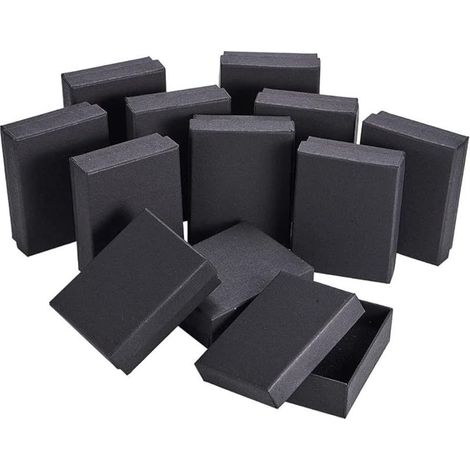 12 Pièces Boîtes à Bijoux en Carton Noir, 9 x 7 x 3CM Petite Boîte Cadeau Boîte D'affichage D'emballage avec Inserts en Mousse pour Boucles D'oreilles Colliers Bracelets Bagues Emballage (Noir) (1/5)