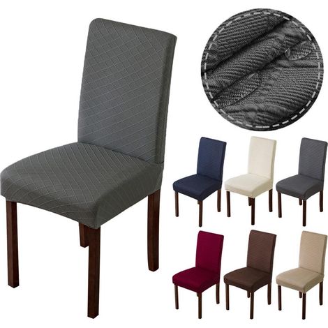 Lot de 4 housses de chaise grises, extensibles, universelles, lavables et amovibles, idéales pour salle à manger, bureau, hôtel, mariage (1/5)