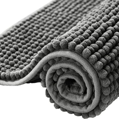Tapis de bain antidérapant et anti-moisissure 40 x 60 cm – Tapis de bain en chenille grise, extra doux et moelleux, lavable en machine, ultra-absorbant. (1/5)