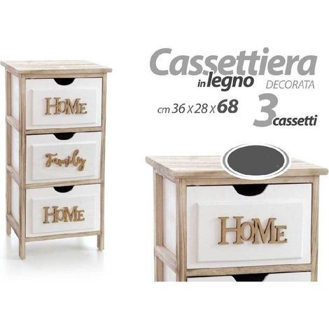 Cassettiera 3 Cassetti Home Bianca In Legno Comodino Moderning 68x36x28 Cm 805684 (1/2)