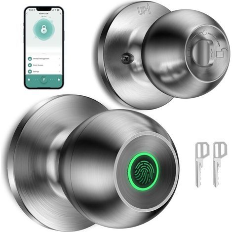 Serrure de porte, poignée de porte intelligente, serrure biométrique intelligente à empreinte digitale avec contrôle par application pour chambre (argent) (1/5)