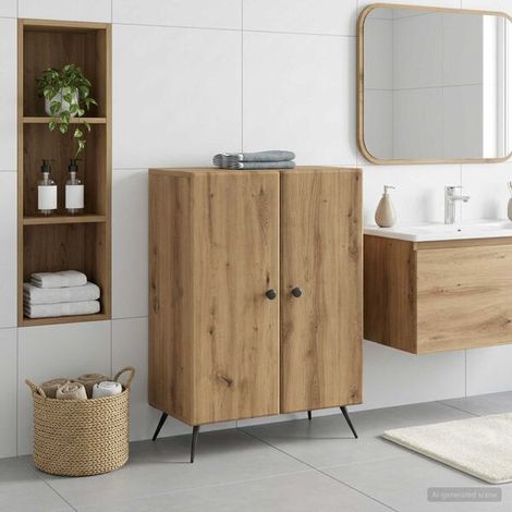 Meuble Salle De Bain BREDA Chêne Artisanal 59,5 x 31 x 80 cm, Porte Réversible (1/4)