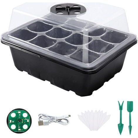 (1 pz Nero) Scatola di propagazione ventilata con luce LED - Vassoio per semenzaio in plastica con strumento di coltivazione e foro di ventilazione (1/5)