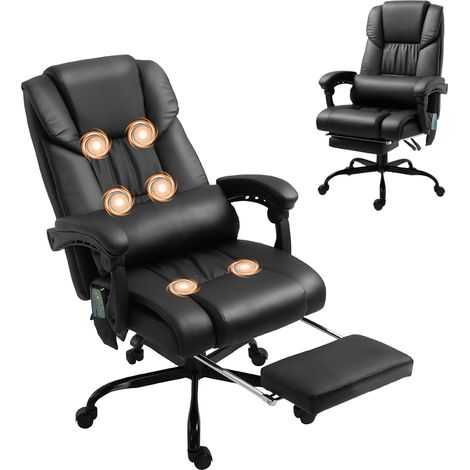 Ergonomischer Bürostuhl mit Massagefunktion, Arbeitsstuhl mit Fußstütze, hoher Rückenlehne, Lendenwirbelstütze, schwarz
