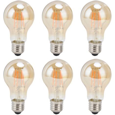 6 ampoules LED à filament A60, style rétro, 4 watts, culot E27, ampoule en verre doré, lumière chaude, décoration intérieure, 220 volts (1/5)