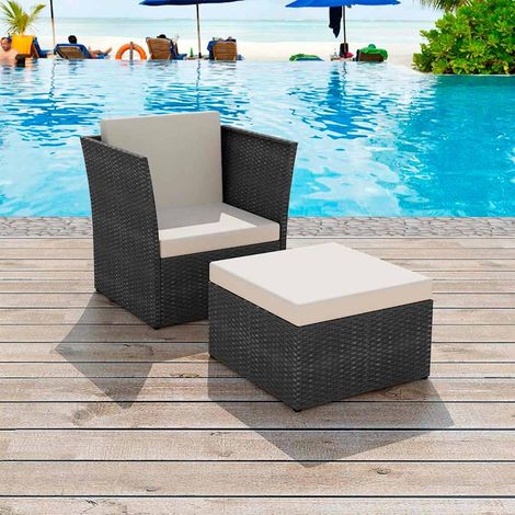 Chaise de jardin avec tabouret-Chaise de terrasse-Chaise d'extérieur Noir Résine tressée 336070 (1/5)
