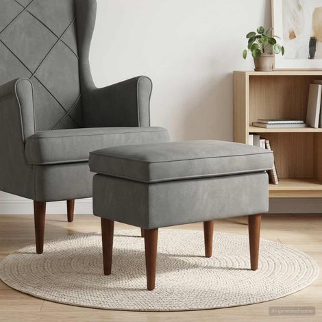 Pouf repose-pieds en velours gris foncé avec pieds en bois massif 55 x 35 x 41 cm - PANGIVO (1/5)