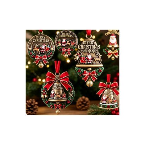décoration de noël pendentifs plats en acrylique 6 modèles différents père noël renne cloches décorations suspendues accessoires pour sapin de noël vitrine (1/5)