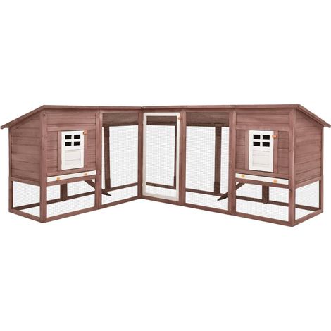 Clapier d'extérieur avec piste 250 x 192 x 105 cm moka et blanc bois de sapin